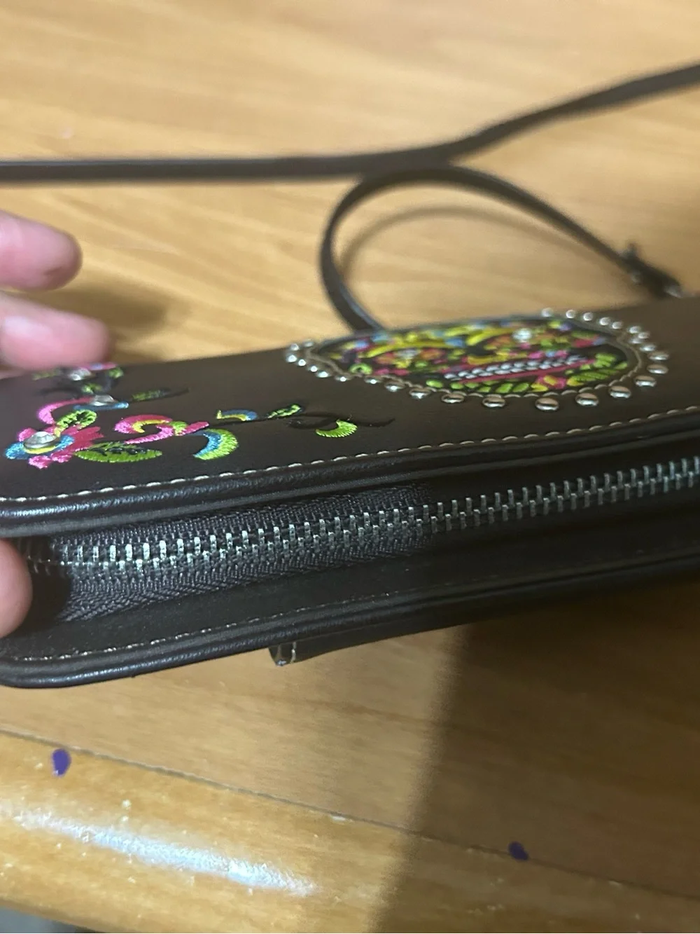 Embroidered Sugar Skull Black Women’s crossbody purse